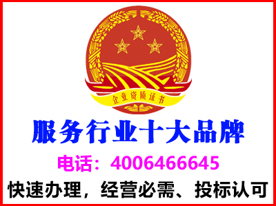 辽宁服务行业十大品牌荣誉证书(图1)